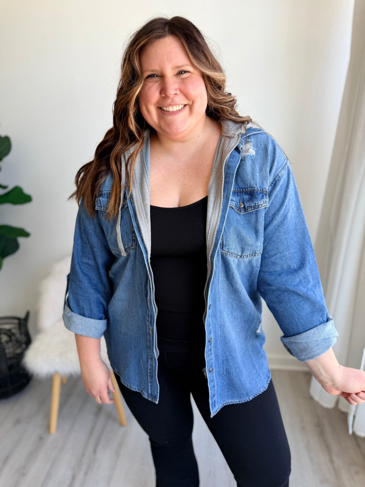 Casual Hooded Jean Jacket -Medium Wash