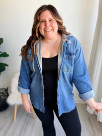 Casual Hooded Jean Jacket -Medium Wash