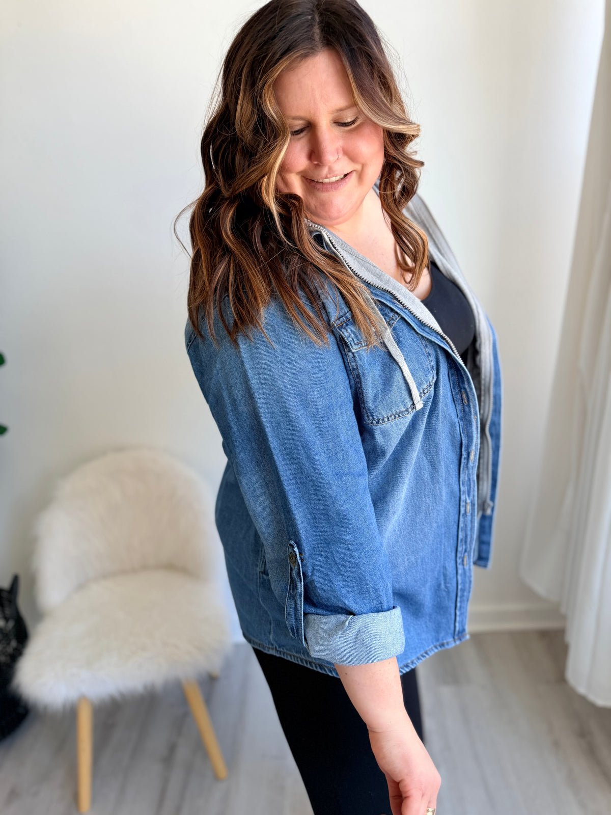 Casual Hooded Jean Jacket -Medium Wash