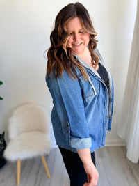 Casual Hooded Jean Jacket -Medium Wash