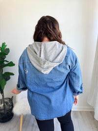 Casual Hooded Jean Jacket -Medium Wash