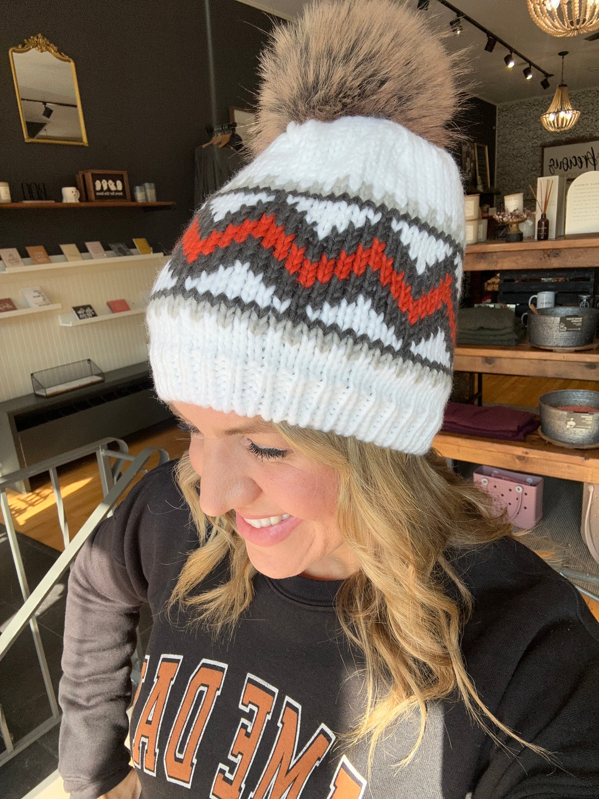 Orange & White Pom Hat
