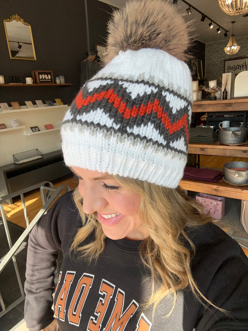 Orange & White Pom Hat