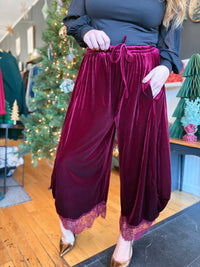 Wine Velvet Lace Balloon Pants