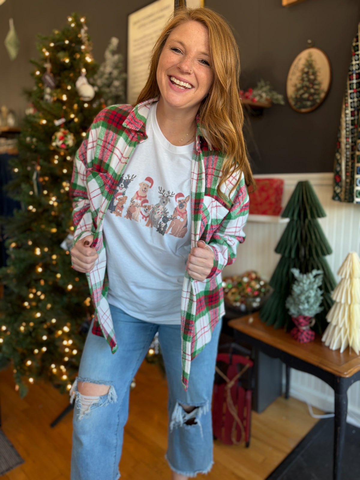Christmas Dogs White Graphic Tee