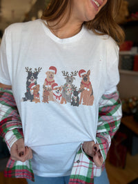 Christmas Dogs White Graphic Tee