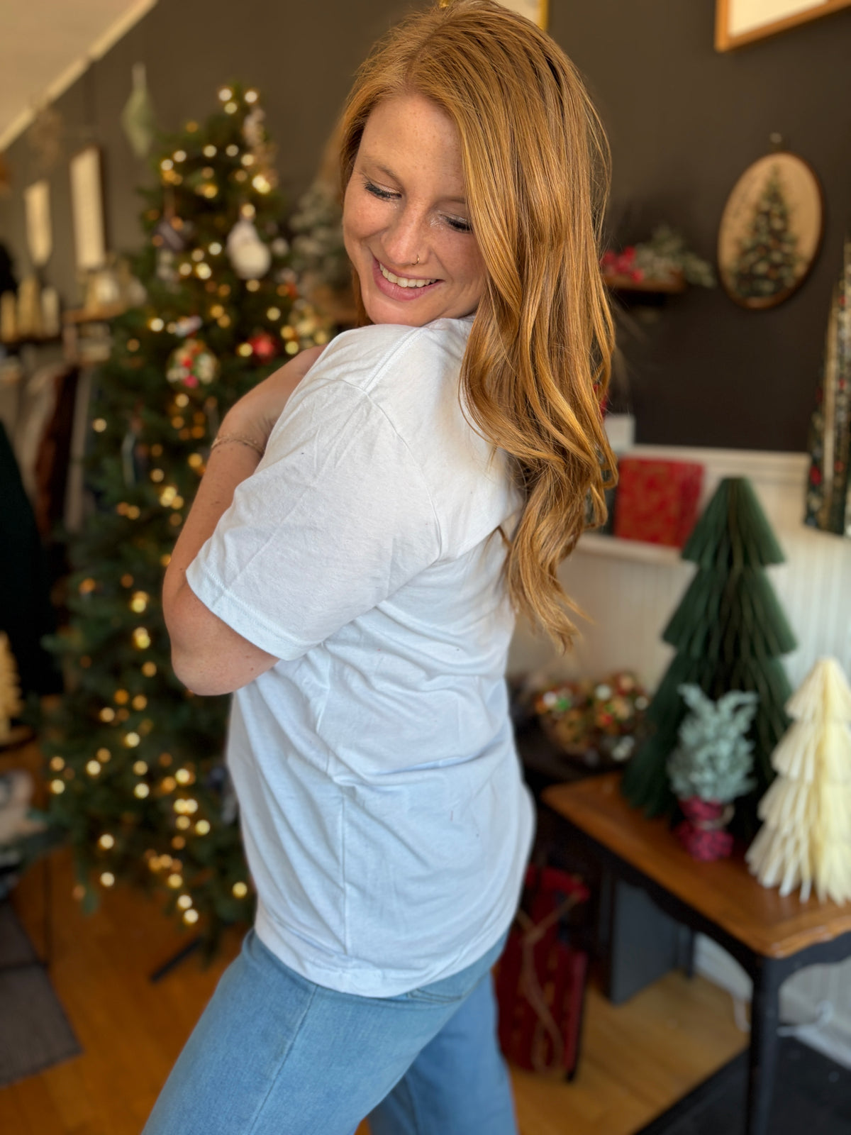 Christmas Dogs White Graphic Tee