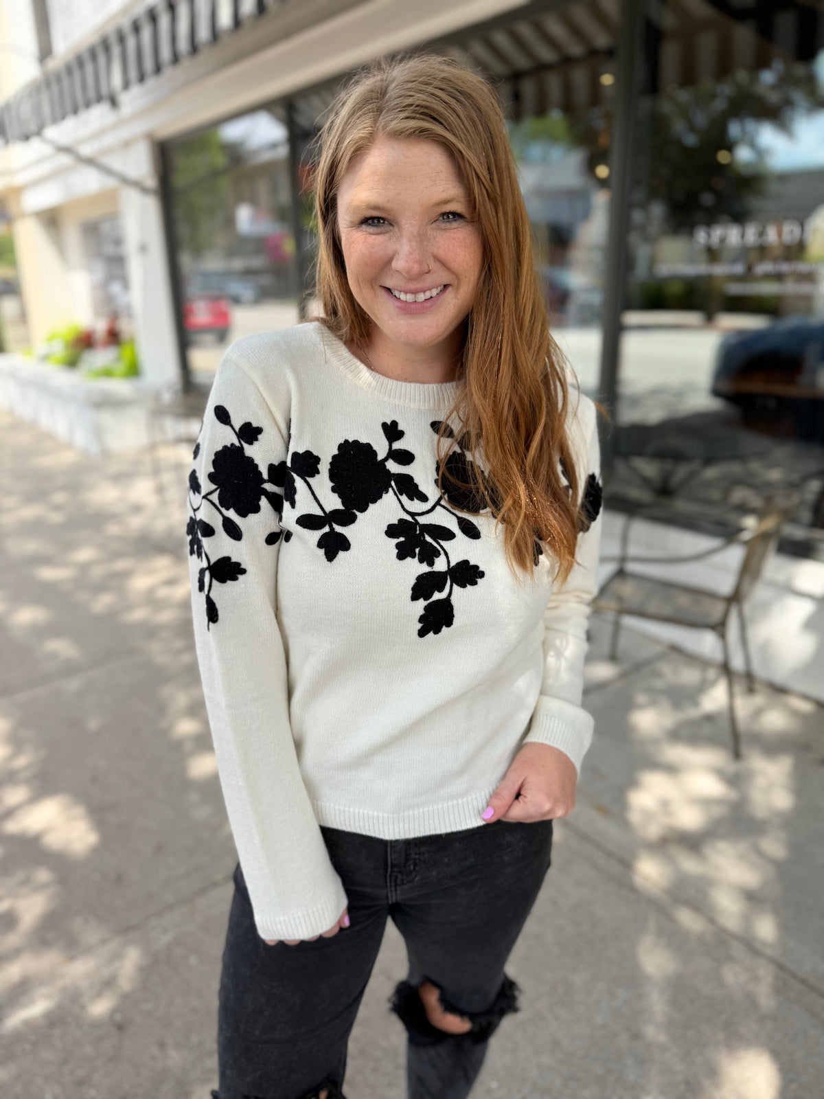 Black Floral Knit Sweater