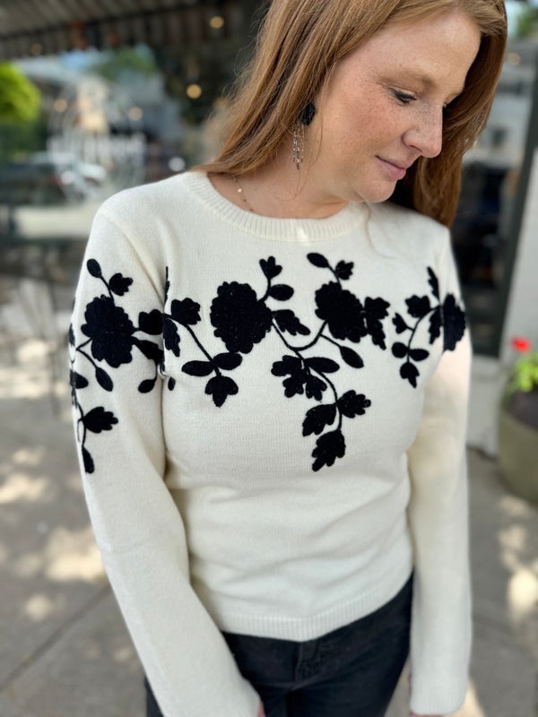 Black Floral Knit Sweater