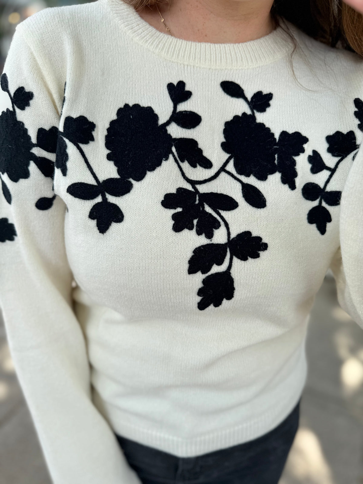 Black Floral Knit Sweater