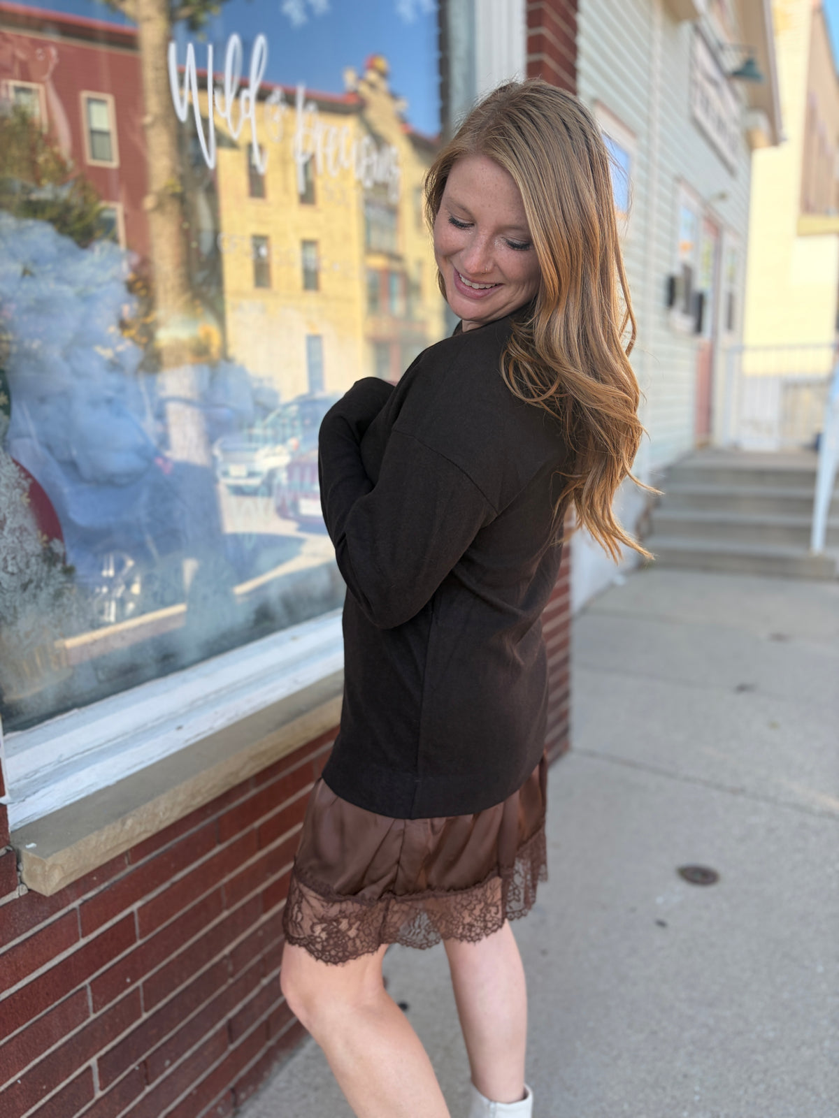 Brown Lace Trim Dress