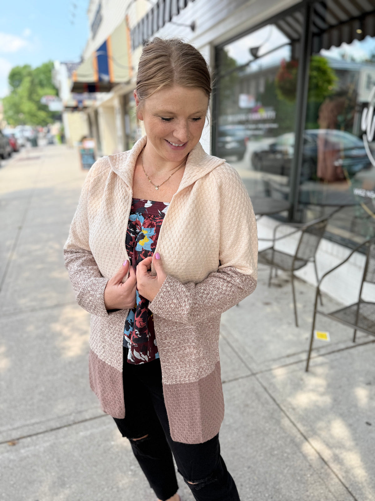 Mocha Striped Waffle Cardigan