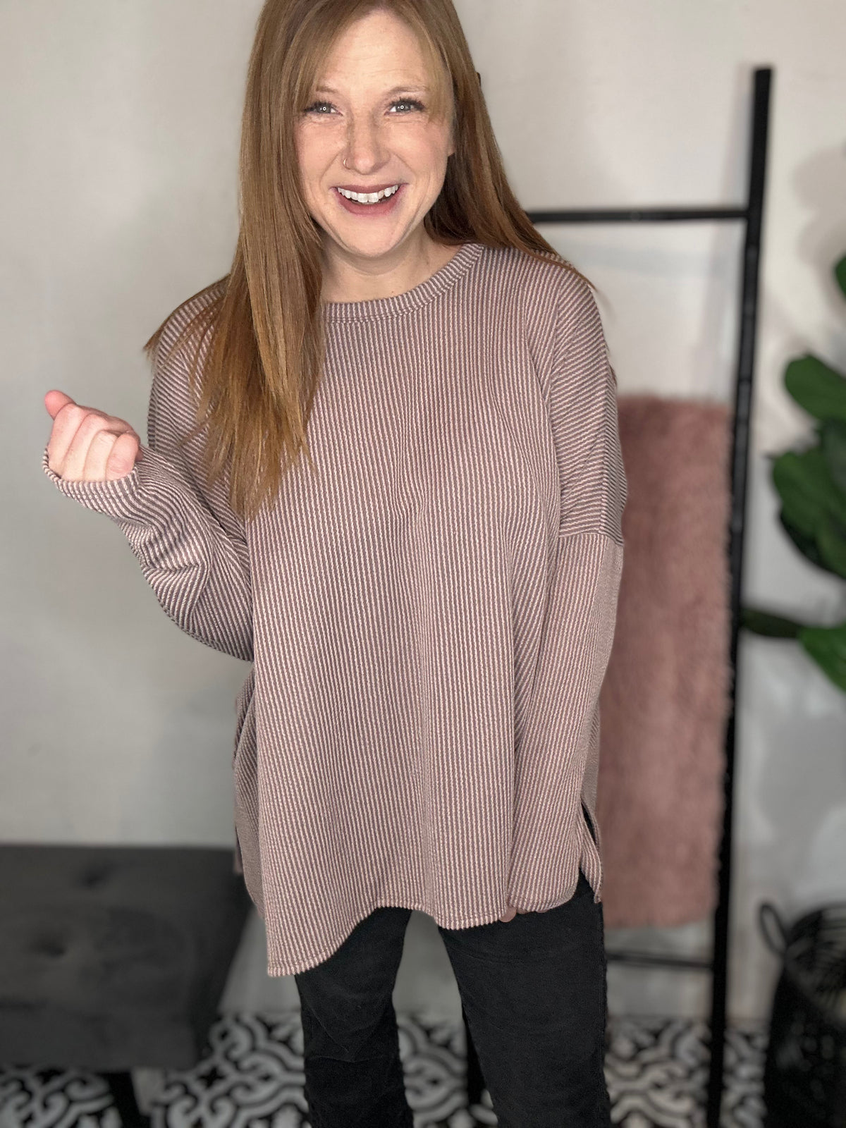 Mocha Ribbed Tunic Top