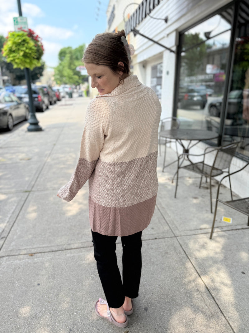 Mocha Striped Waffle Cardigan
