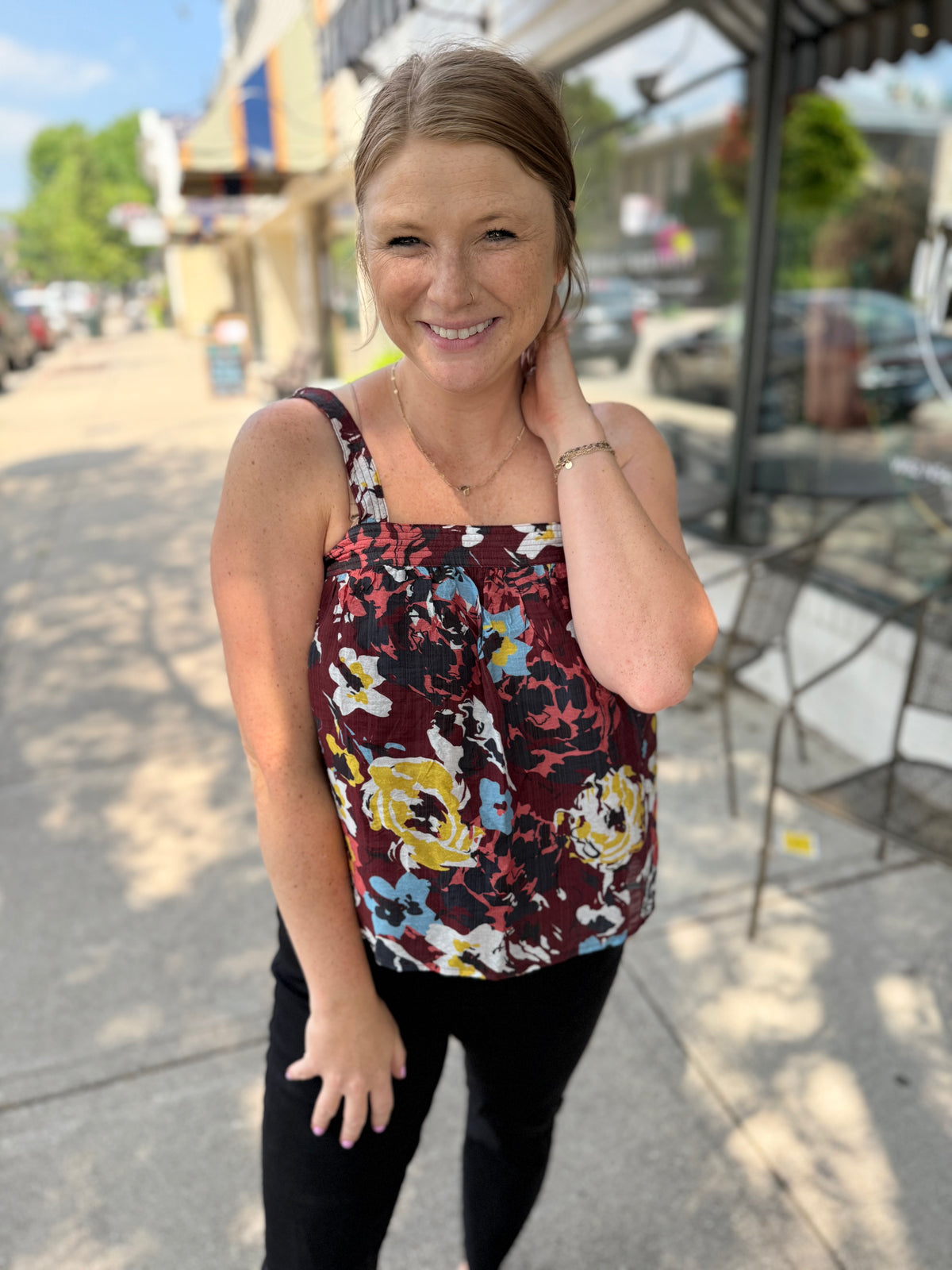 Burgundy Floral Tank Top
