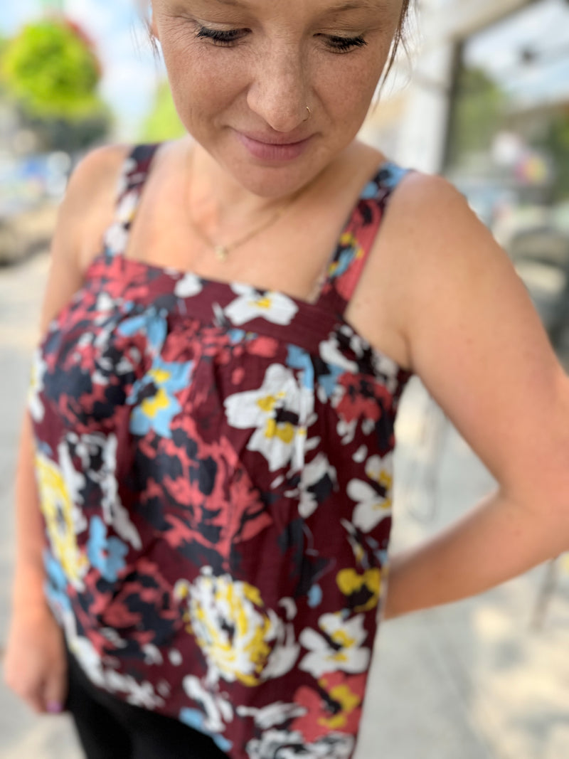 Burgundy Floral Tank Top
