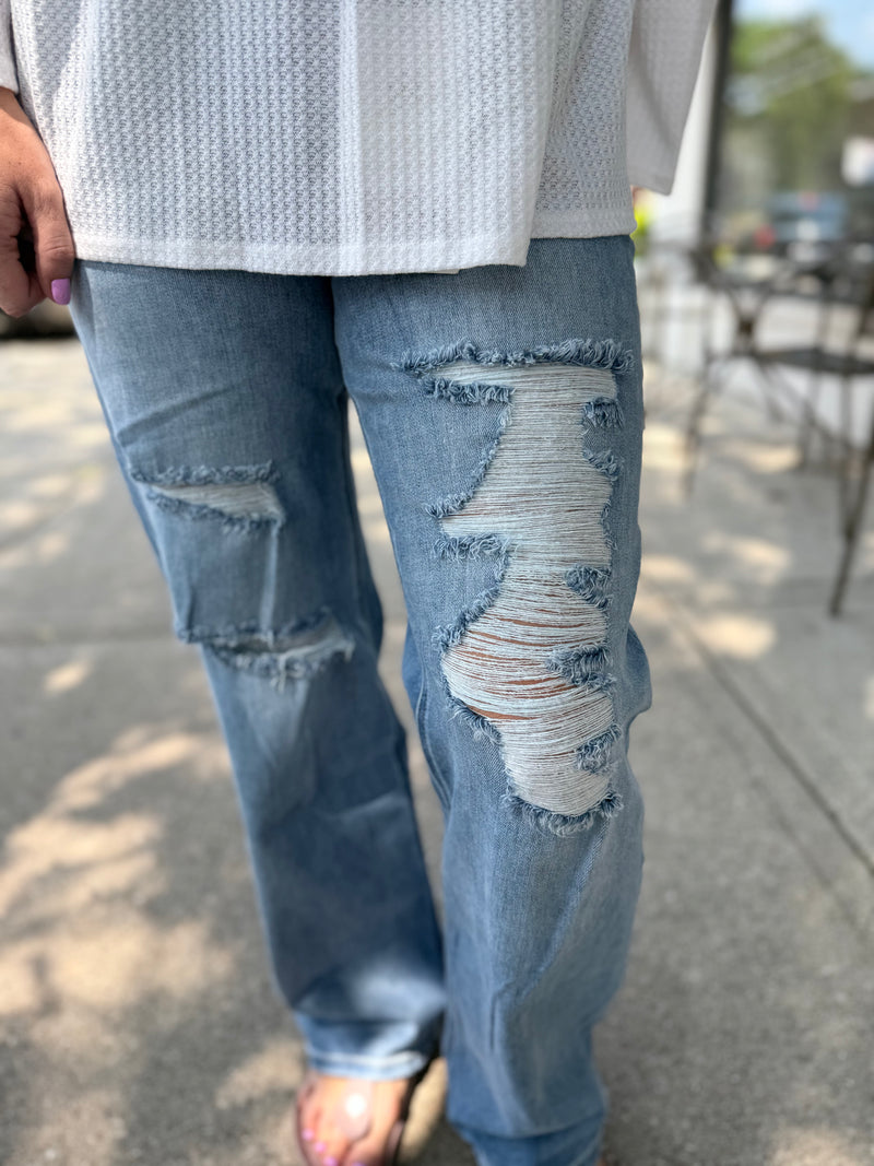 Distressed Wide Leg Jeans