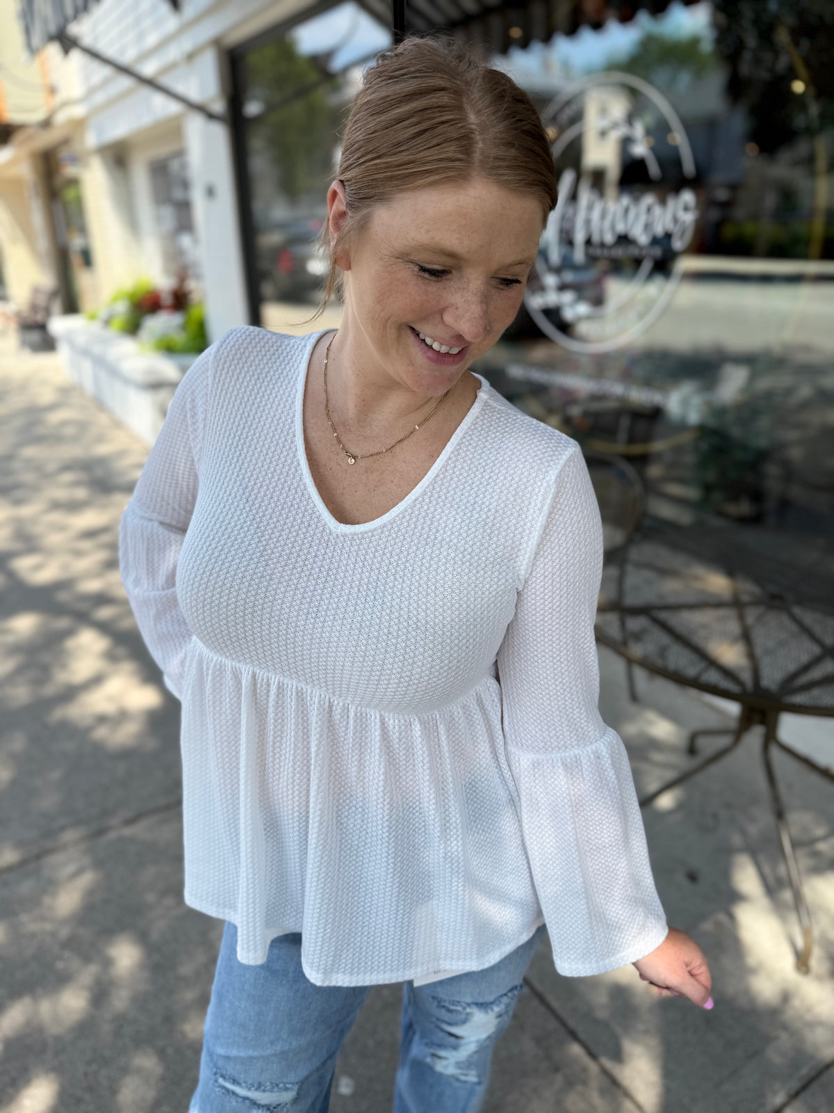 Waffle Babydoll Top - Ivory