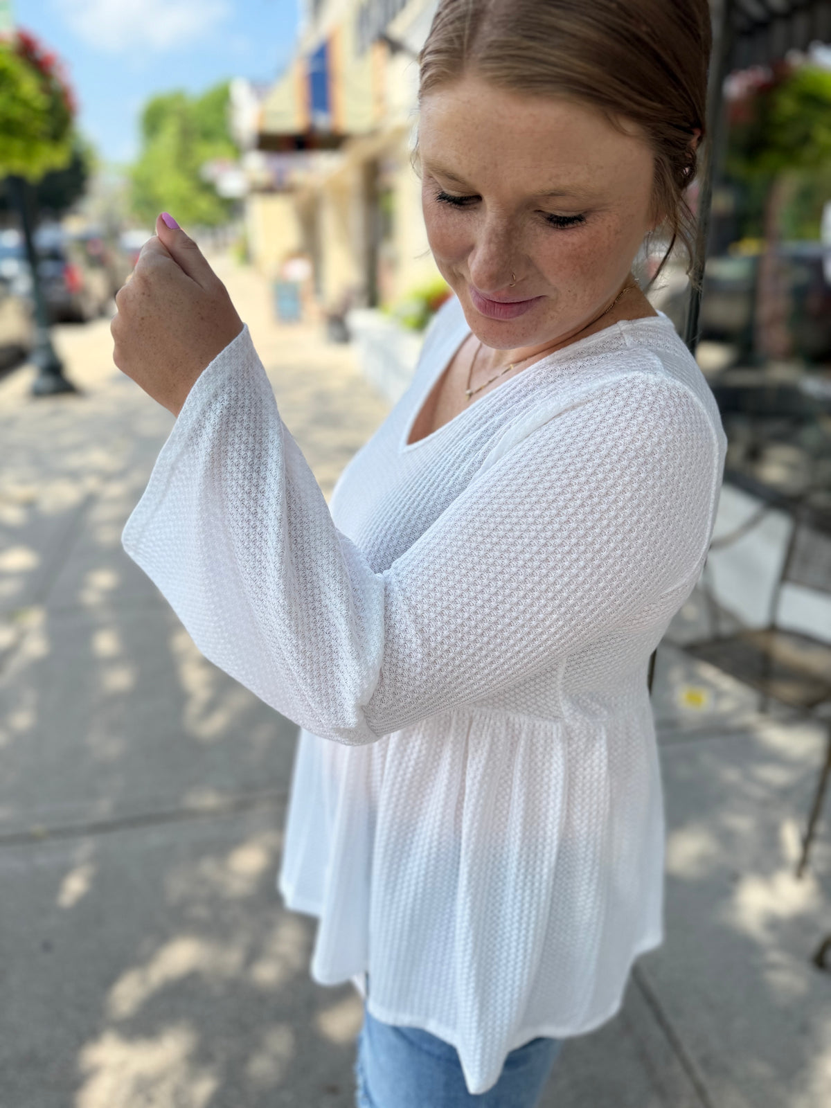 Waffle Babydoll Top - Ivory