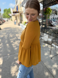 Waffle Babydoll Top - Mustard