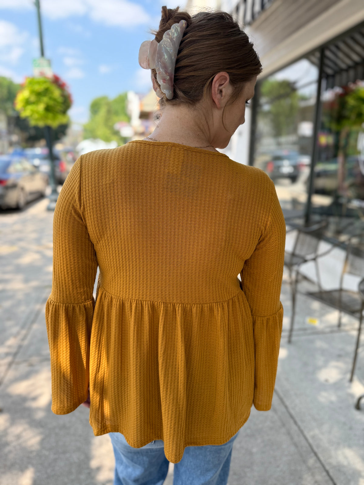 Waffle Babydoll Top - Mustard