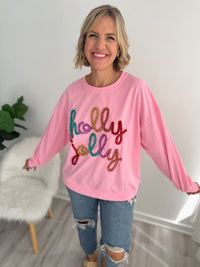 Pink Holly Jolly Christmas Pullover