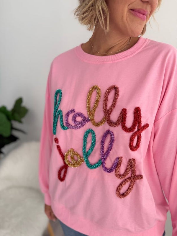 Pink Holly Jolly Christmas Pullover
