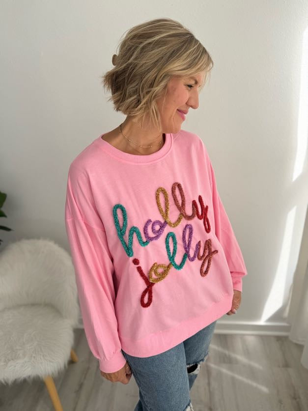 Pink Holly Jolly Christmas Pullover