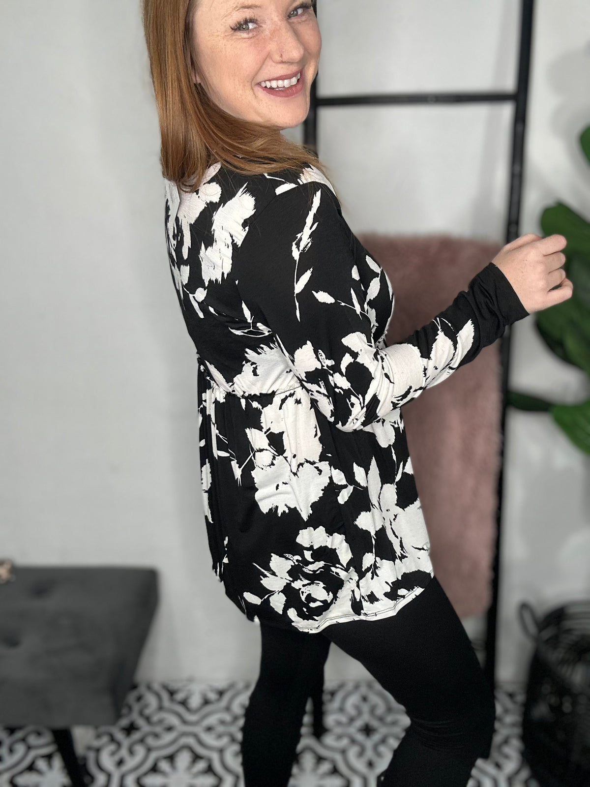 Black & White Floral Tunic Top