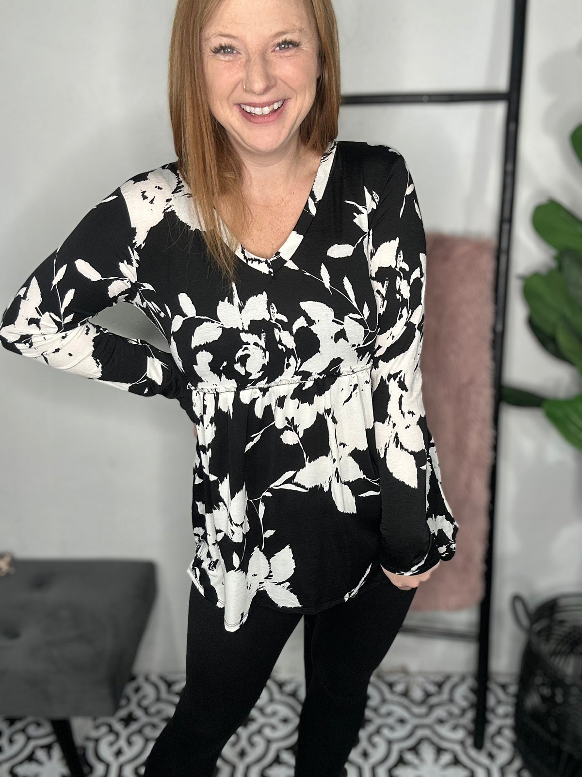 Black & White Floral Tunic Top - NC