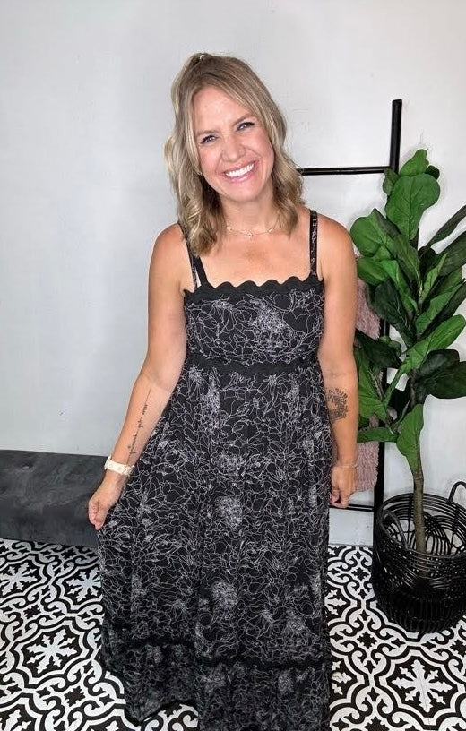 Black Floral Ric Rac Maxi Dress
