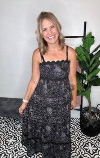 Black Floral Ric Rac Maxi Dress