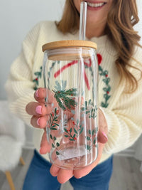 Holly Can Glass w/ Straw & Lid