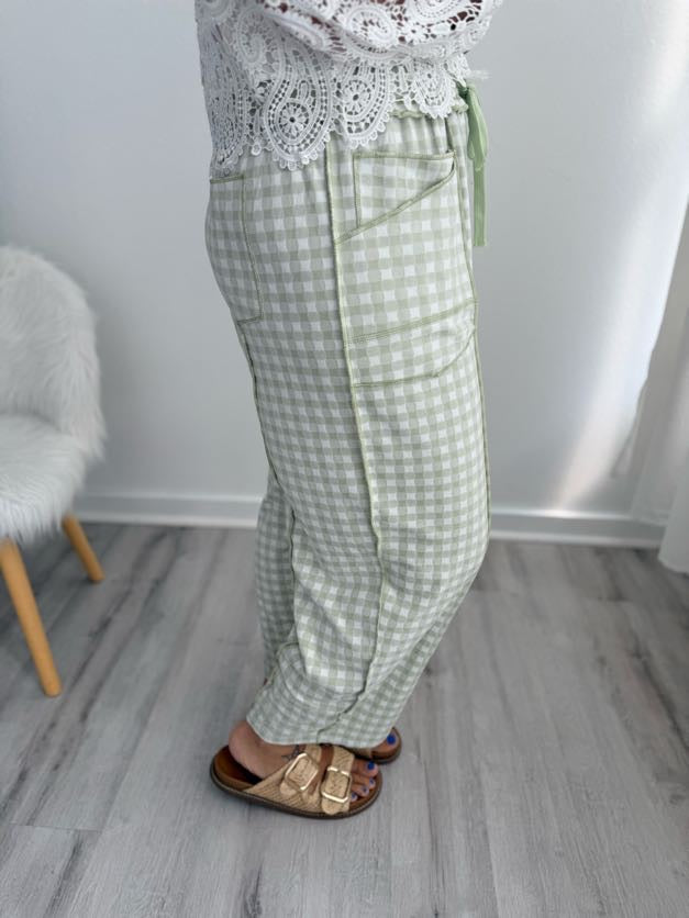 Anna Sage Checkered Barrel Pants
