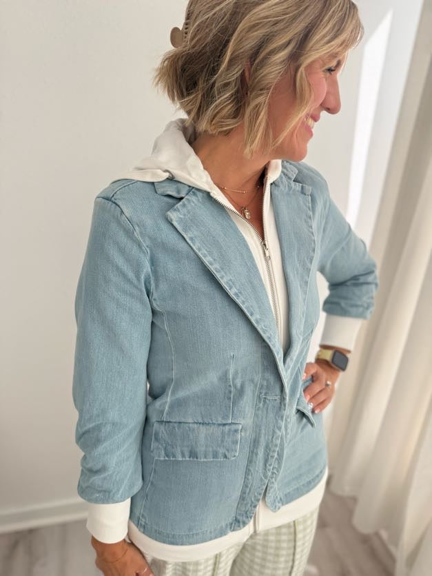 Denim Blazer Hoodie Jacket