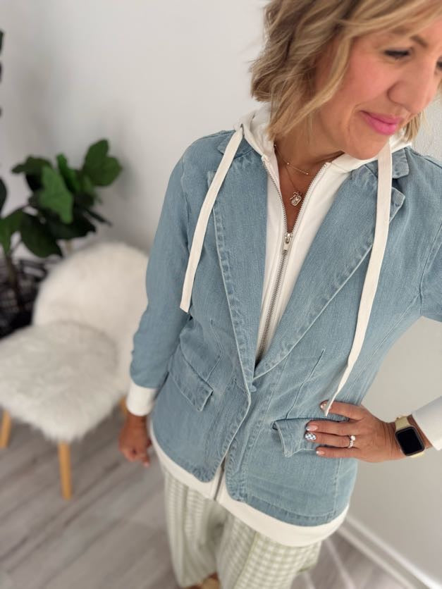 Denim Blazer Hoodie Jacket