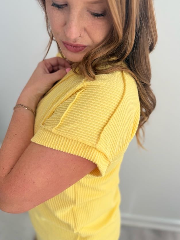 Yellow Ribbed Short Sleeve Top