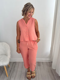 Coral Cropped Gauze Pants