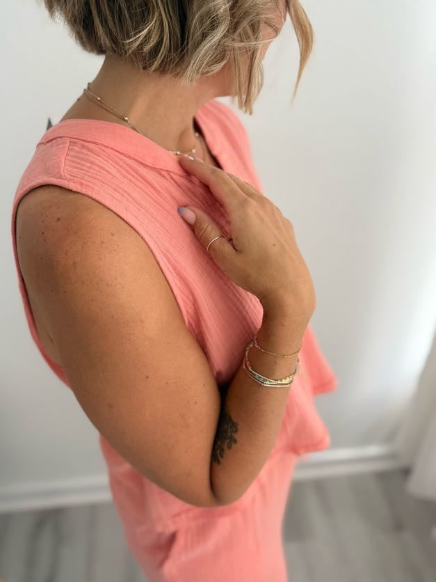Coral Gauze Button Down Top