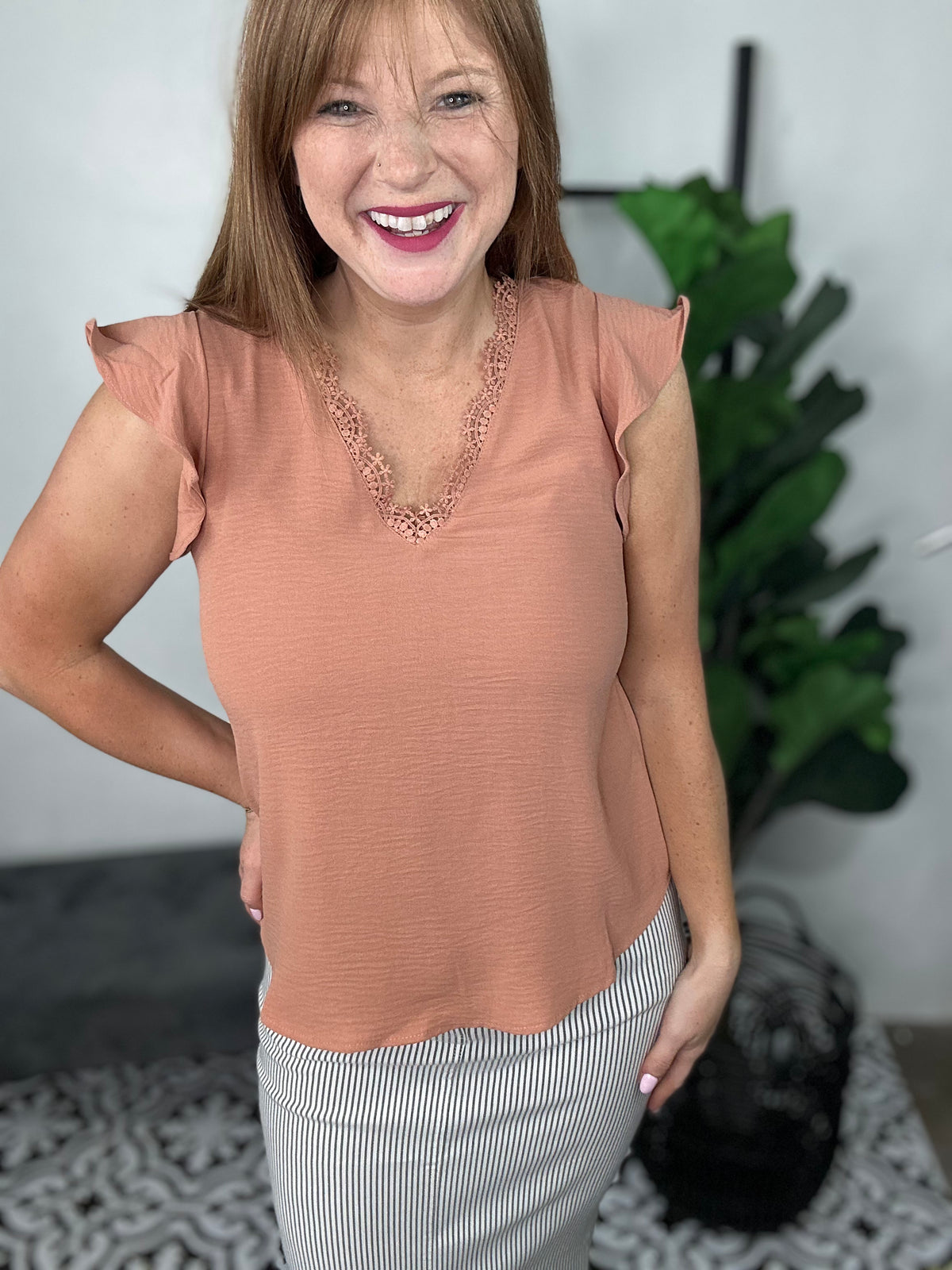 Tangerine Lace Trim Top