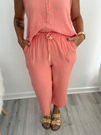 Coral Cropped Gauze Pants