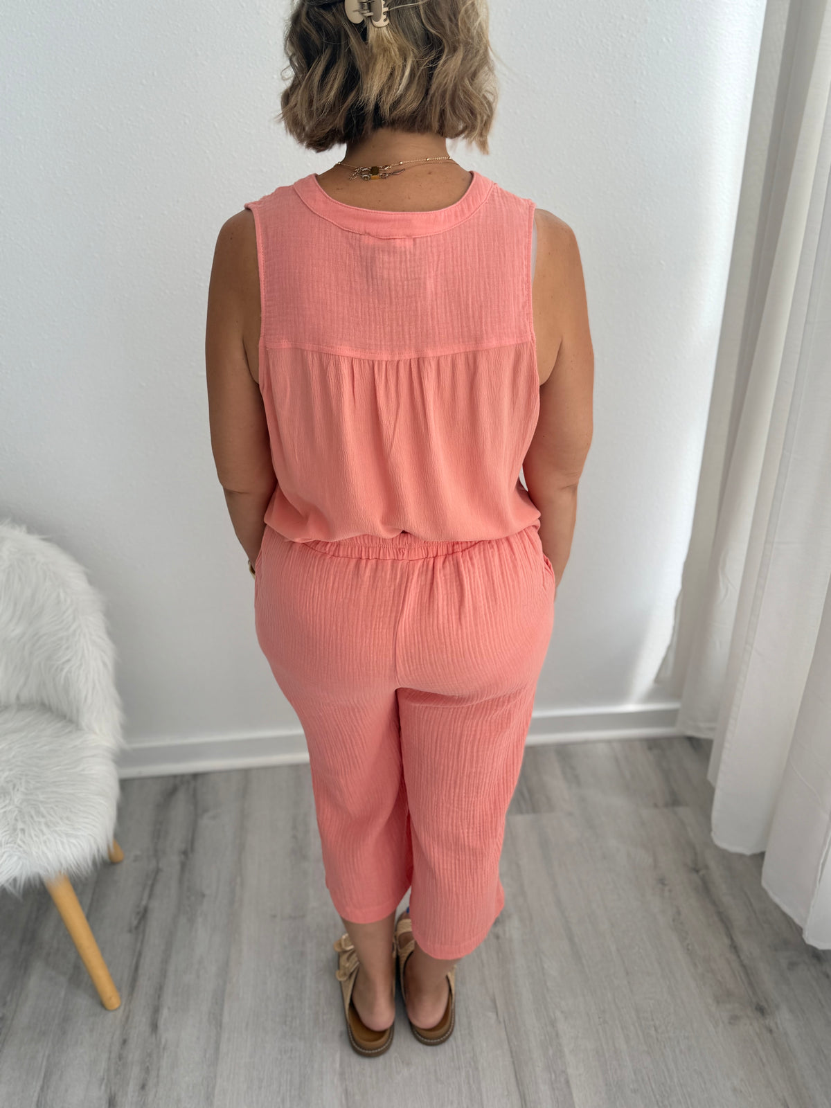 Coral Cropped Gauze Pants