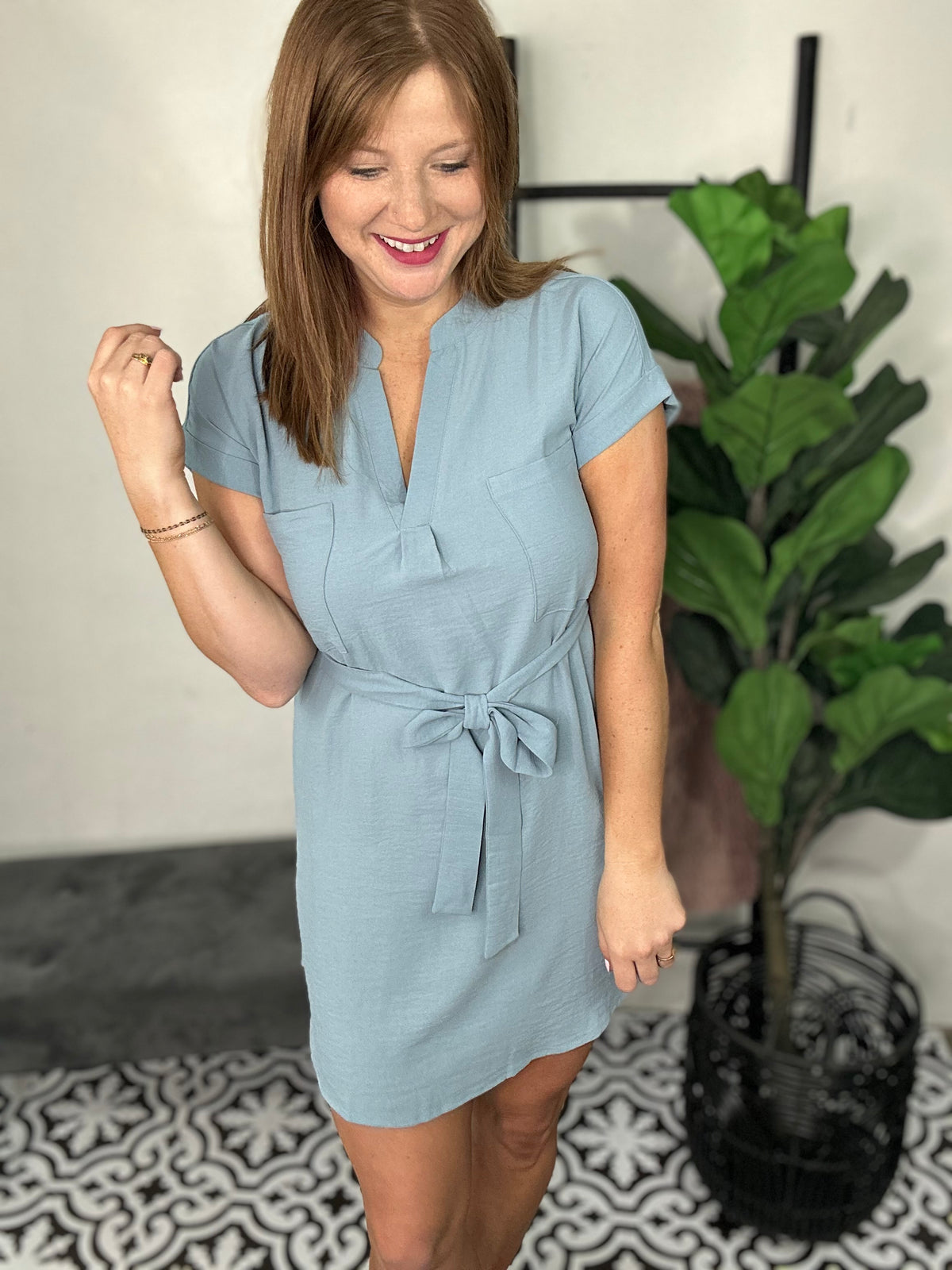 Pearl Blue Back Buttoned Dress