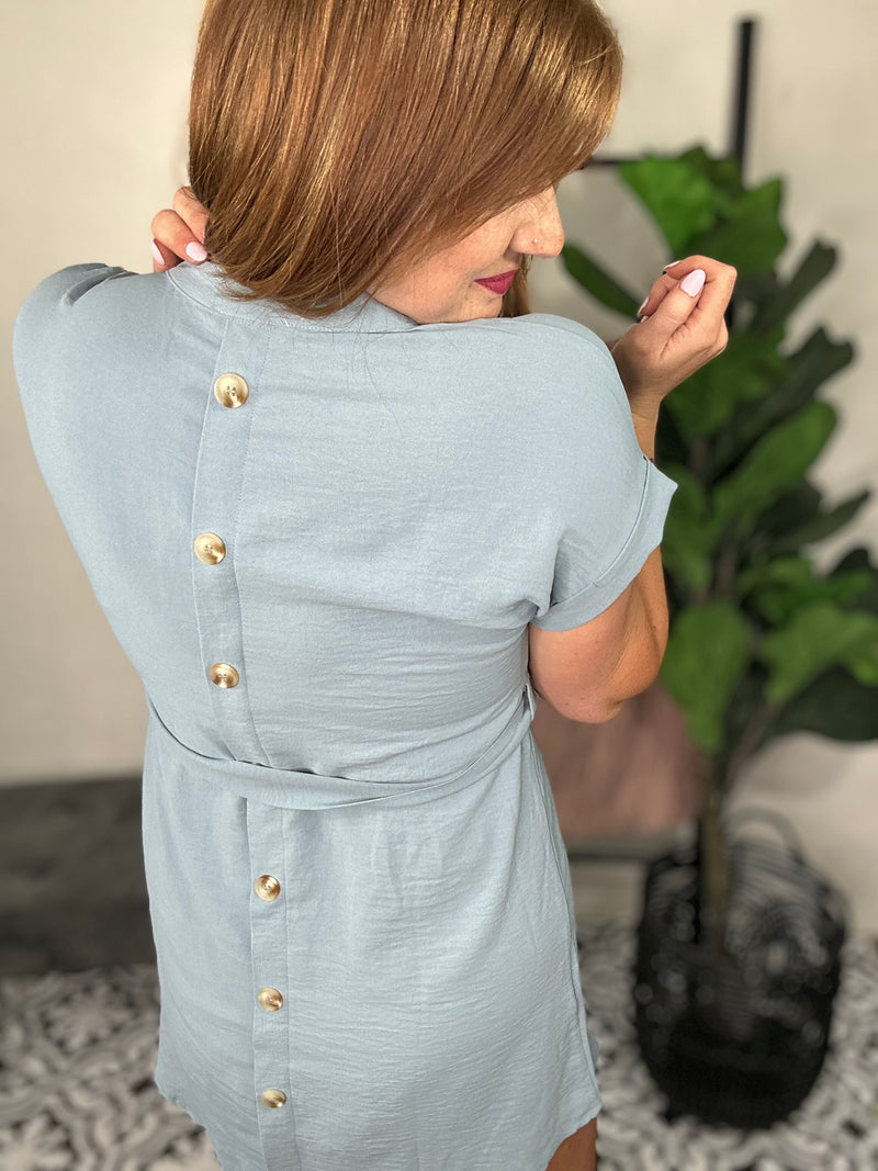 Pearl Blue Back Buttoned Dress