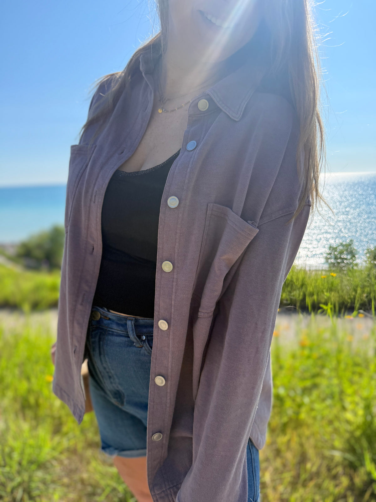 Lavender Washed Soft Button Up