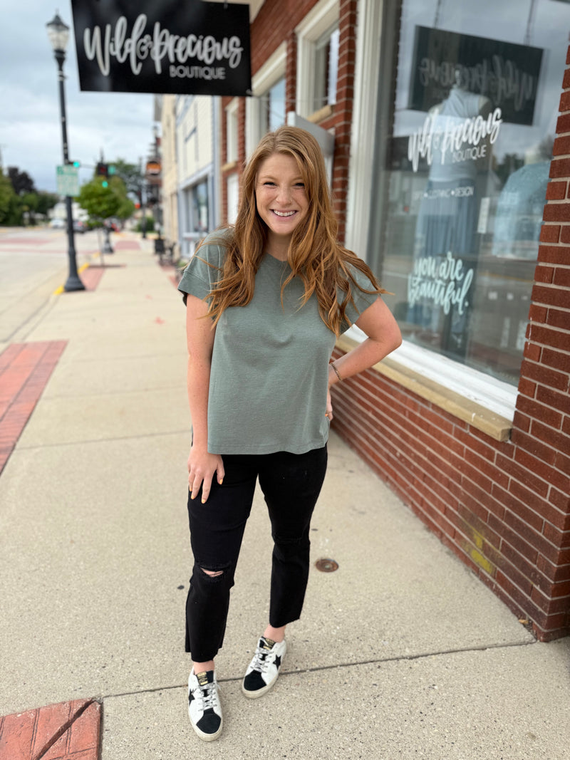 Ollie Cap Sleeve Tee - Basil
