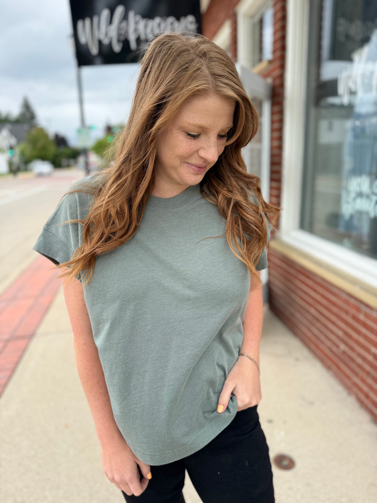 Ollie Cap Sleeve Tee - Basil