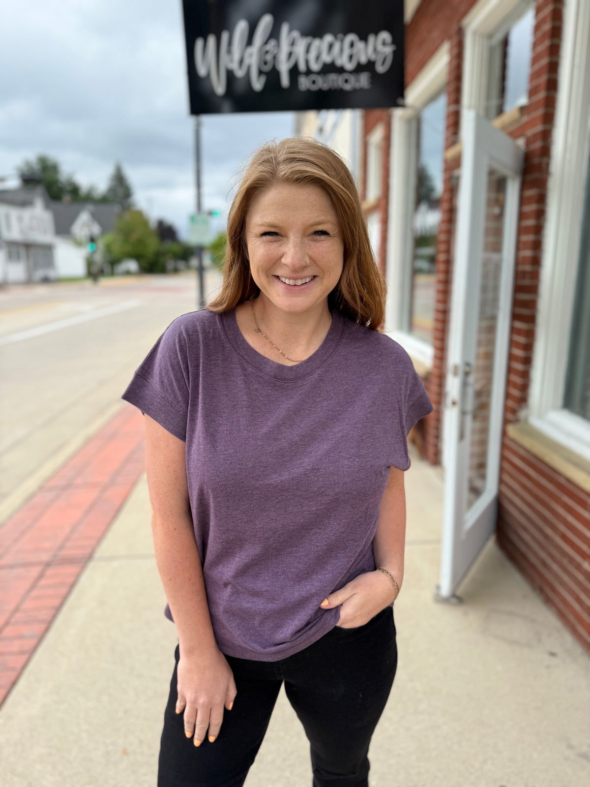 Ollie Cap Sleeve Tee - Plum
