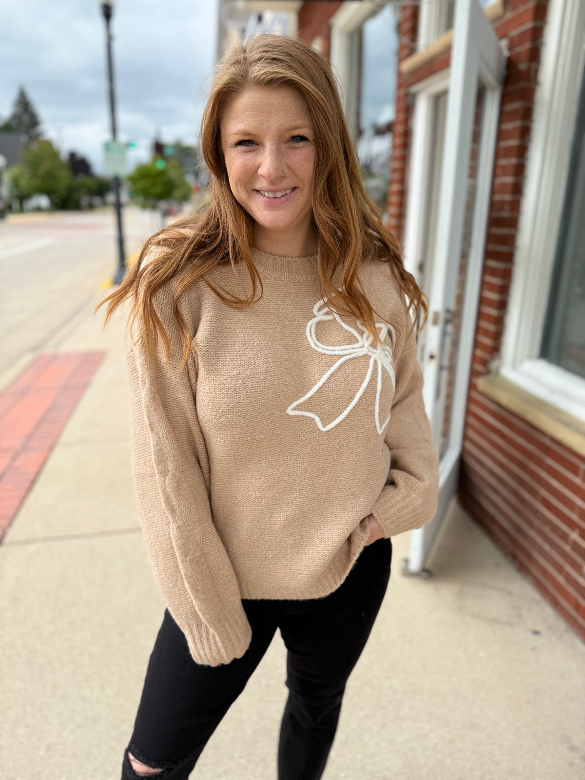 Soft Brushed Bow Knit Sweater