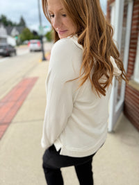 Heidi Hooded V Neck Top - Cream
